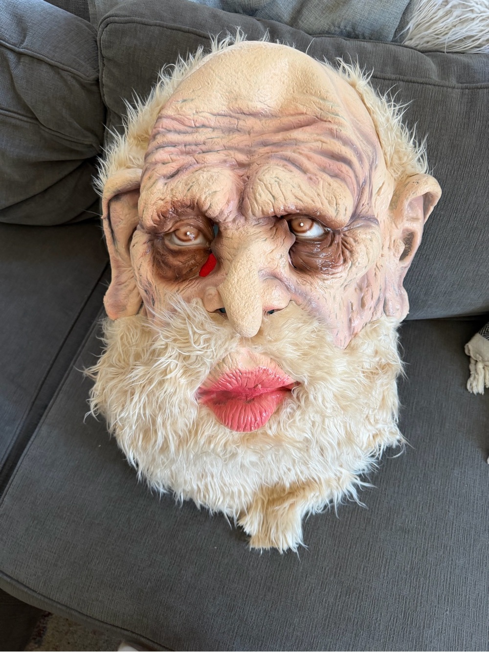 Vintage creepy HUGE latexHalloween Elderly Man Mask with White Beard - Unbranded